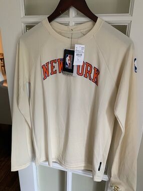 NBA New York Cream Crewneck with Orange and Blue Lettering
